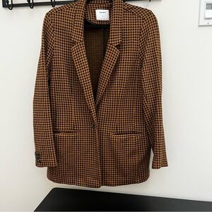 Classic Old Money Cotton Blend Black & Brown Oversized Houndstooth Blazer L